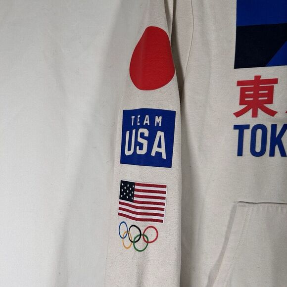US Olympic Team Tokyo Hoodie Men's Small White Graphic Print Drawstring Pockets - Picture 4 of 7